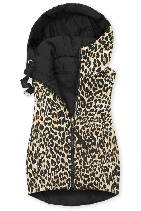 Obojstranná vesta s leopardím vzorom čierna