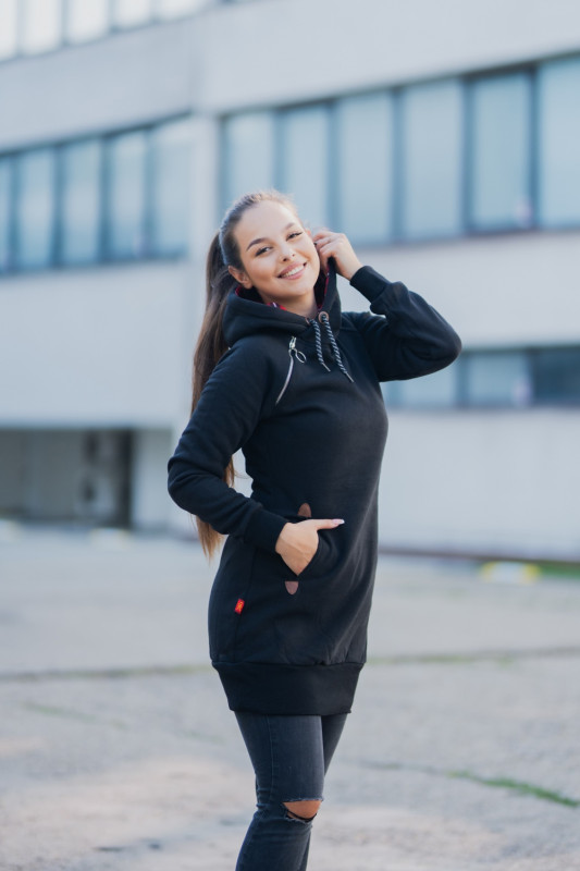 Terakota dlhá mikina s károvanou kapucňou