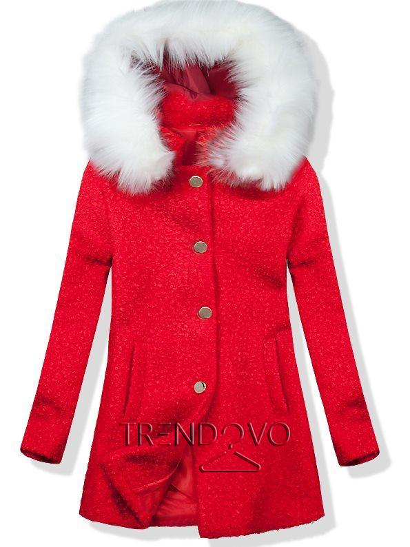 Vlnený jesenný kabát 1950 červená/biela