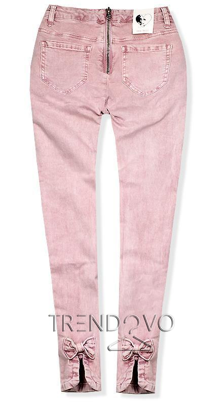 Ružové jeans nohavice so zipsom vzadu
