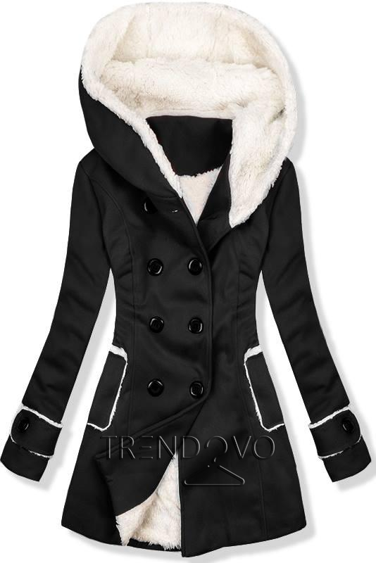 Čierny zimný kabát s plyšovou podšívkou