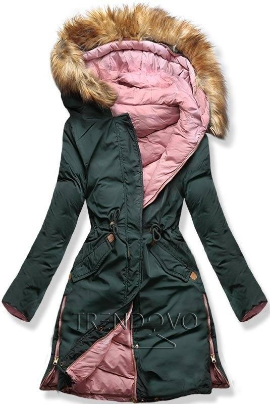 Zeleno/ružová obojstranná zimná bunda