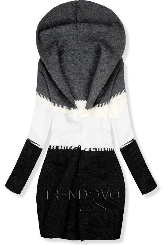 Pletený sveter s kapucňou grafitová/biela/čierna