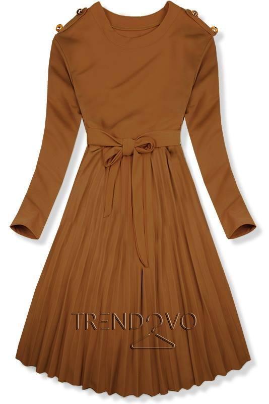 Hnedé šaty so zvýšeným pásom