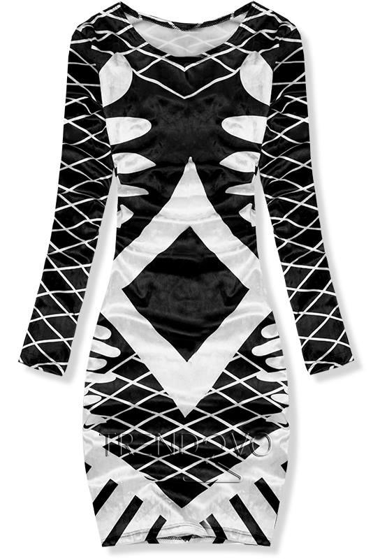 Čierno-biele vzorované zamatové šaty