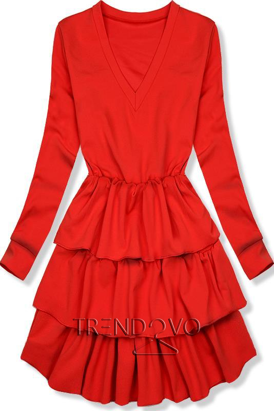 Červené šaty s volánovou sukňou