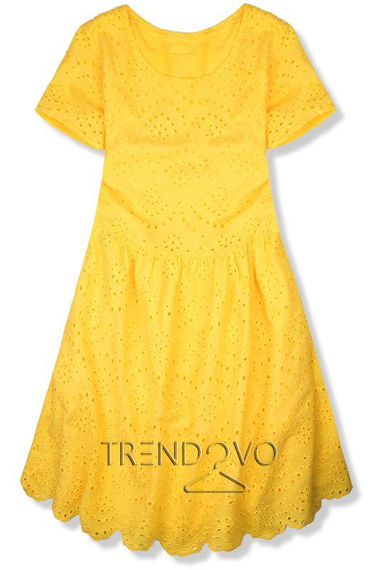 Žlté oversized šaty z dierovaného materiálu