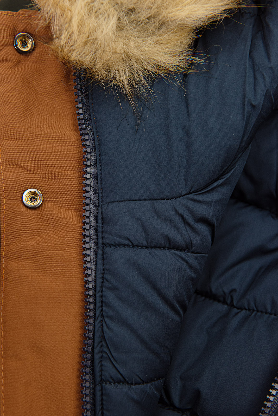 Obojstranná zimná bunda s kožušinou hnedá/modrá