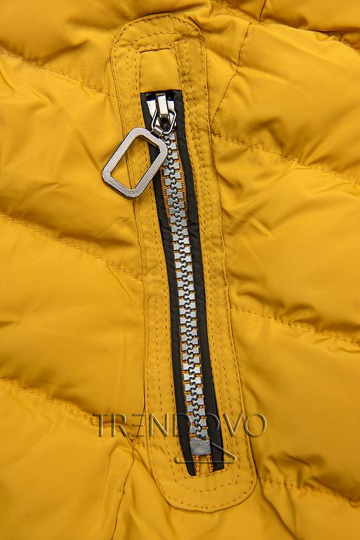 Zimná prešívaná bunda s kapucňou žltá