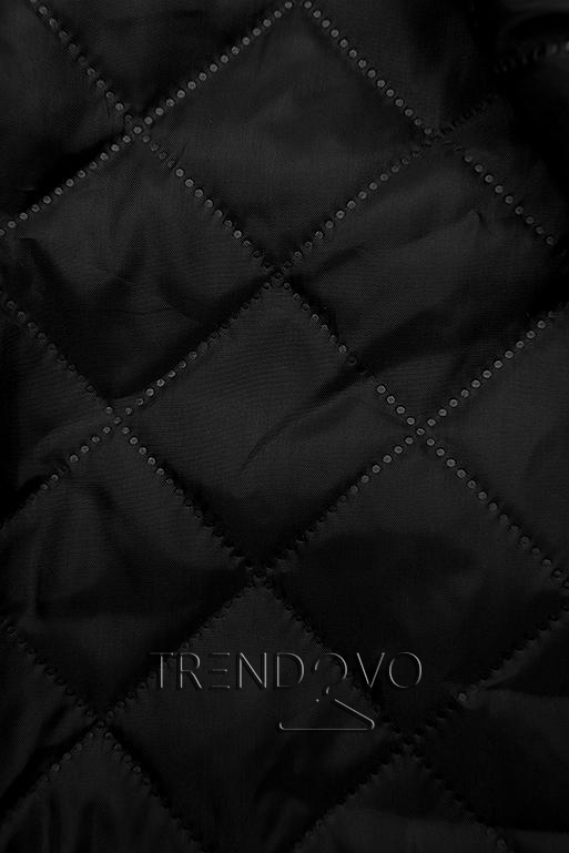 Čierny kabát s koženkovými detailami