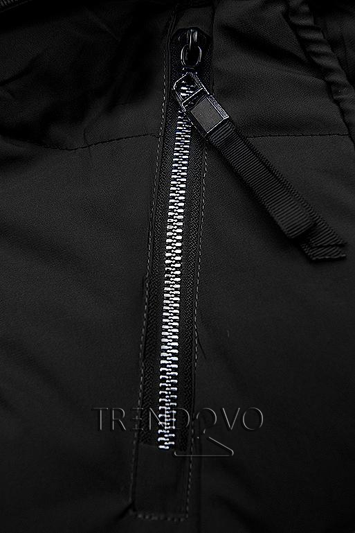 Čierna zimná bunda s čiernymi detailami