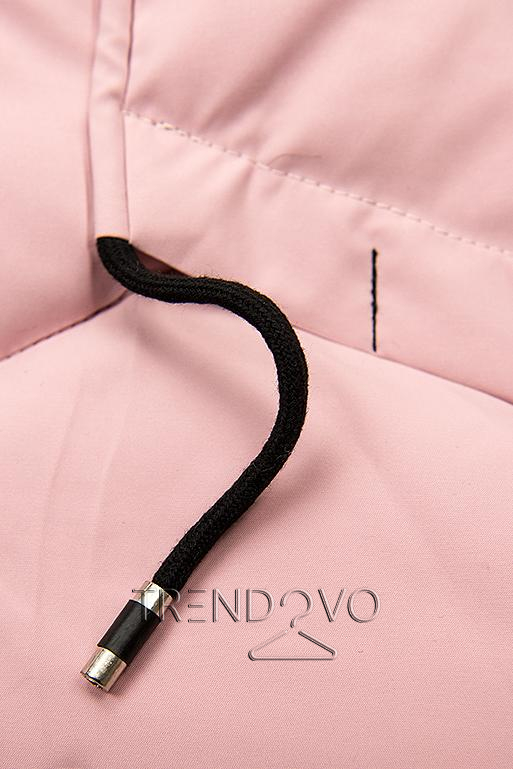 Ružová zimná bunda s čiernymi detailami