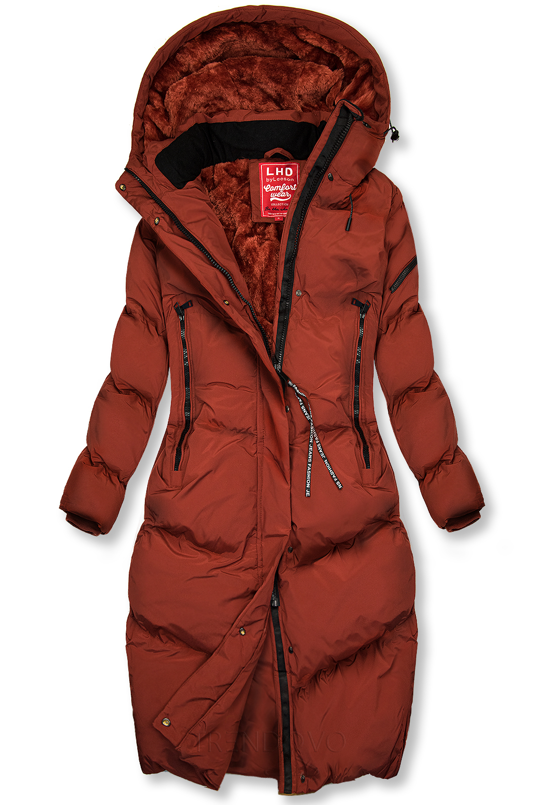 Hnedočervená dlhá bunda na zimu