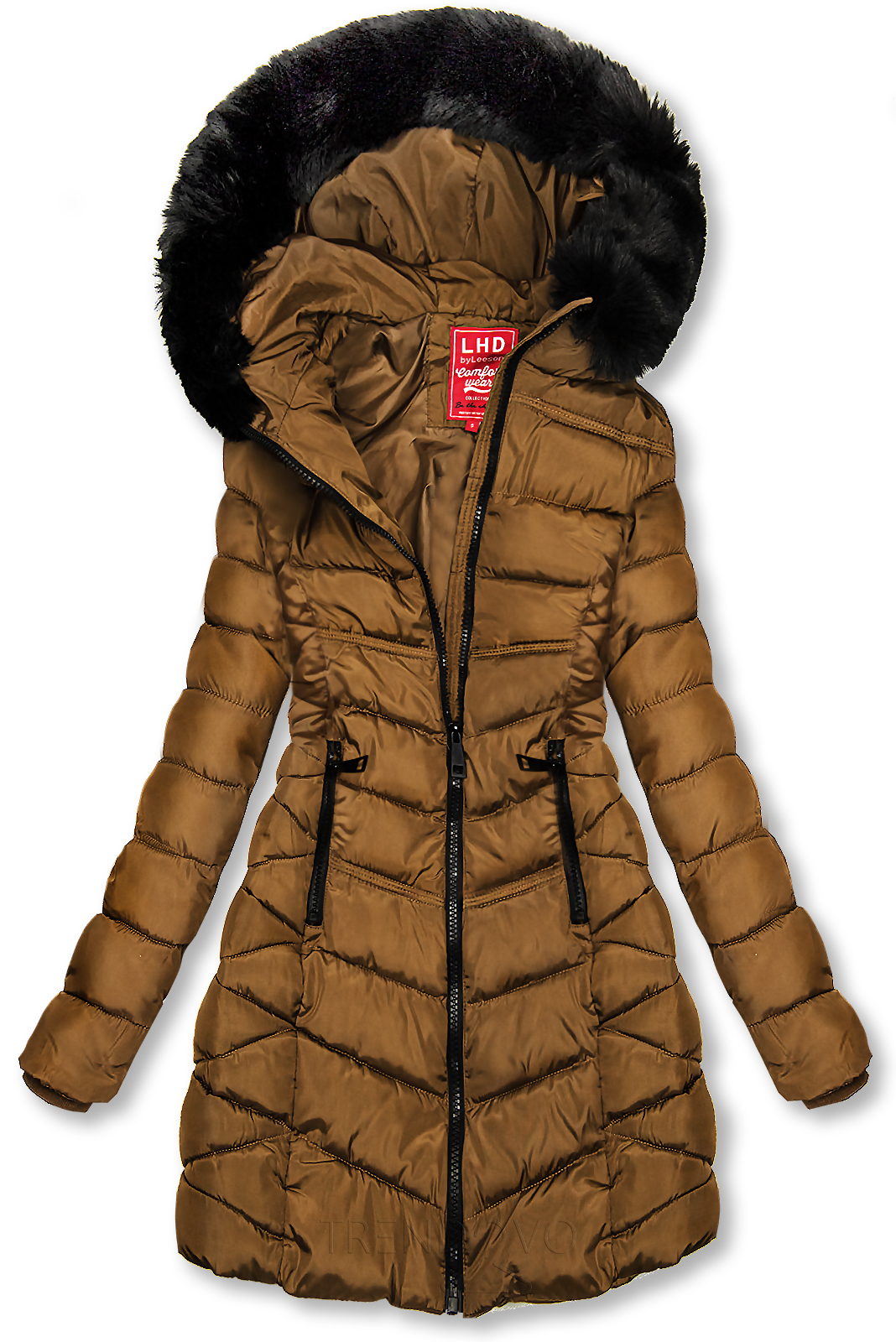 Karamelovo hnedá zimná bunda s odnímateľnou kožušinou