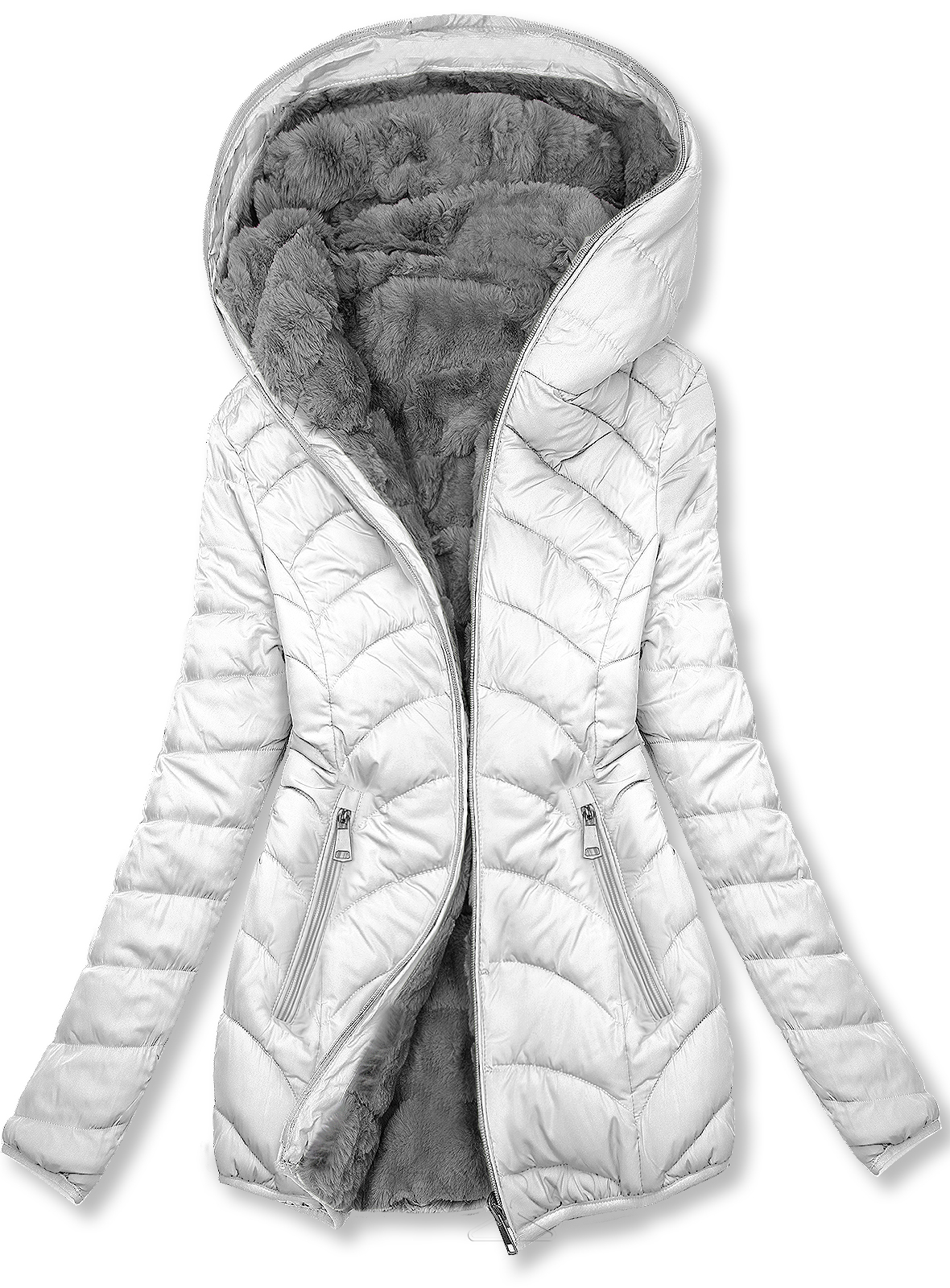 Obojstranná zateplená bunda biela/sivá