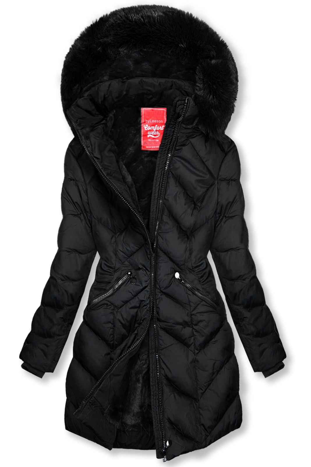 Čierna prešívaná zimná bunda s odopínateľnou kapucňou