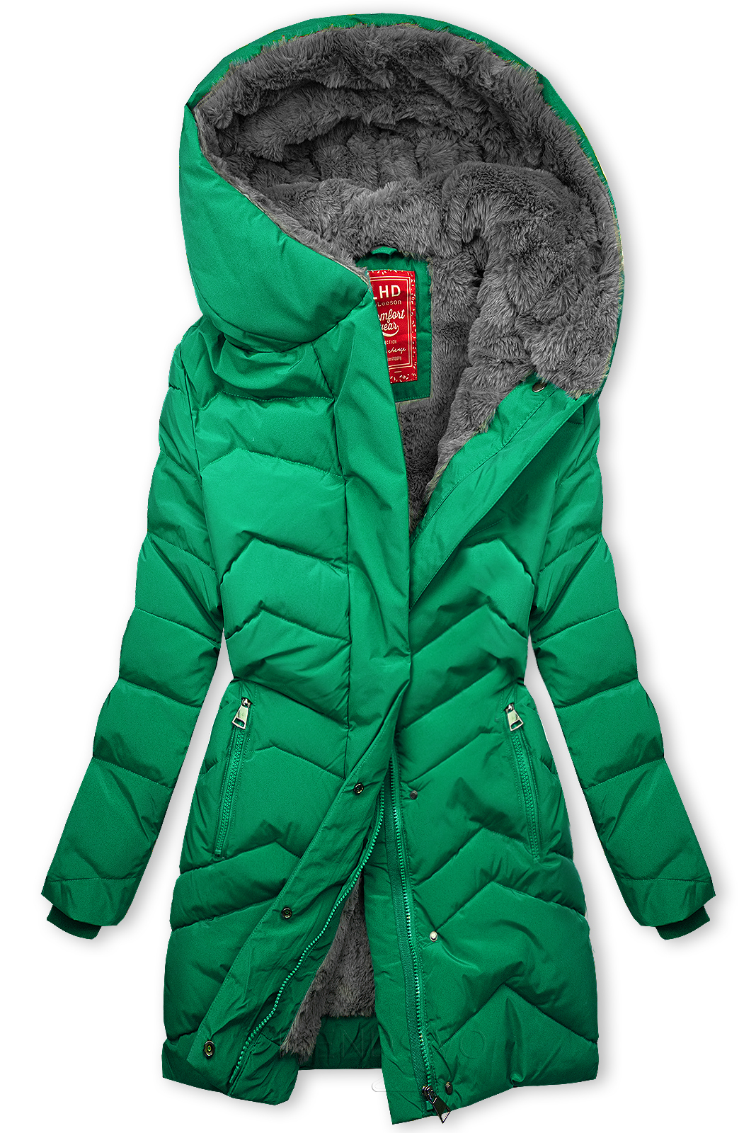 Zelená prešívaná zimná bunda s plyšom