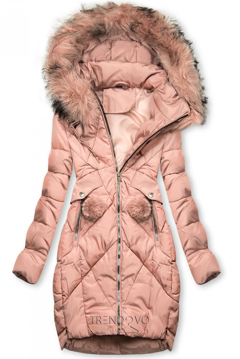 Ružová zimná bunda s brmbolcami