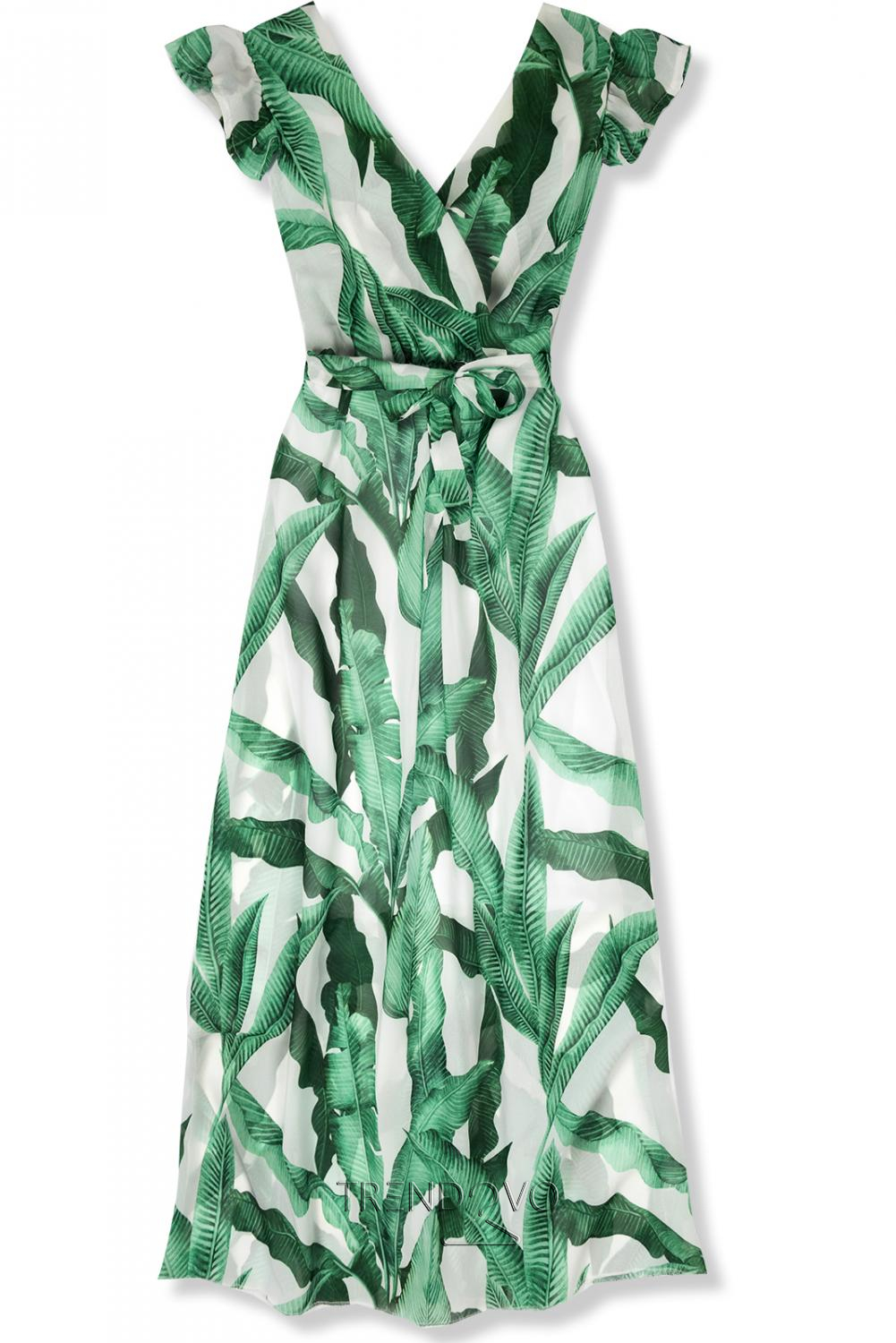 Zeleno-biele letné maxi šaty