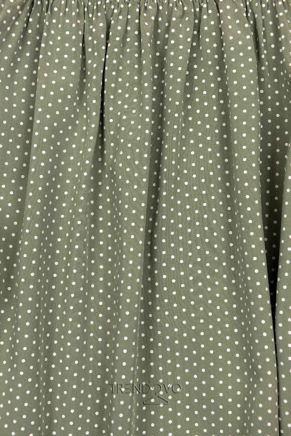 Khaki retro bodkované šaty s mašľou