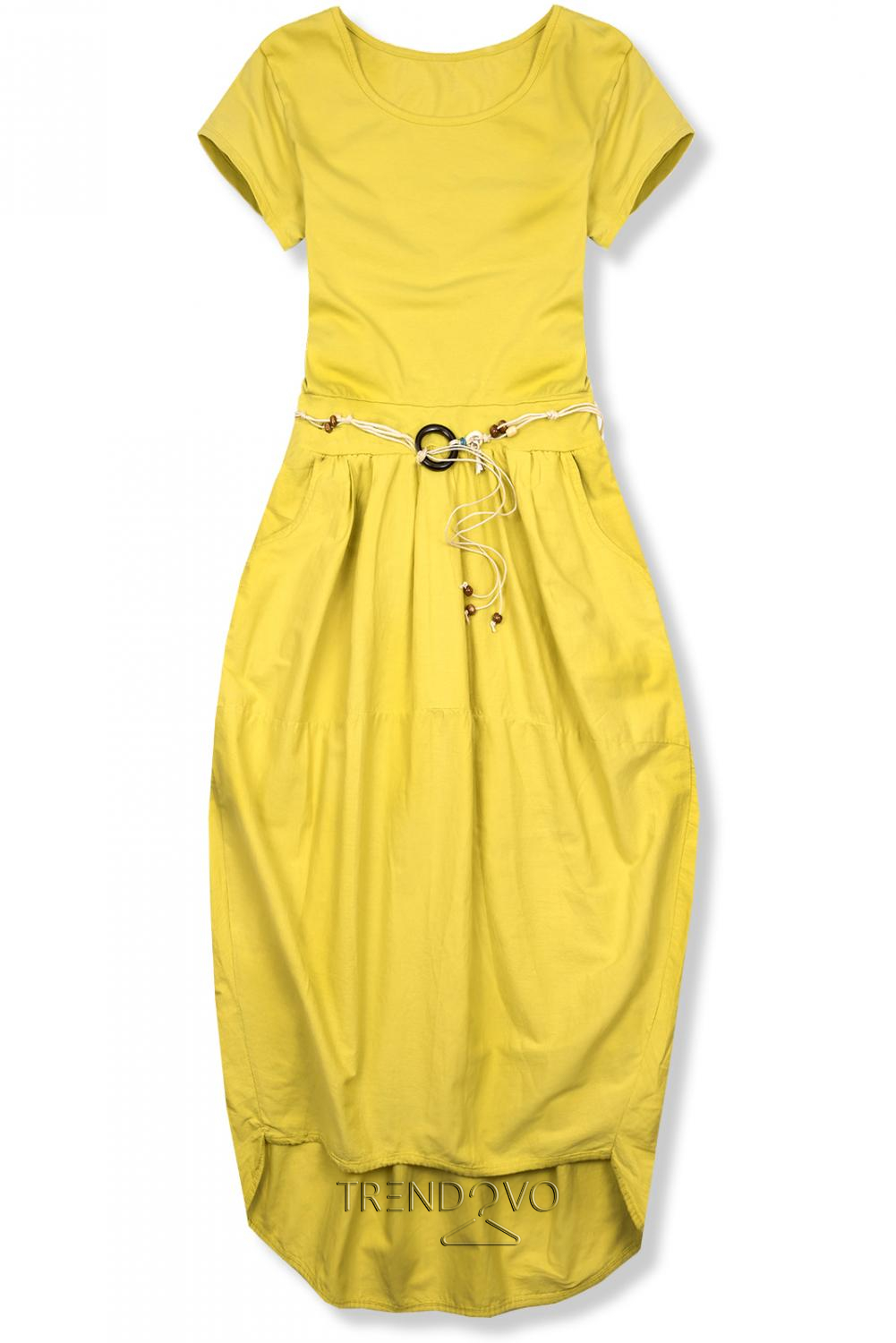 Žlté midi šaty v basic štýle