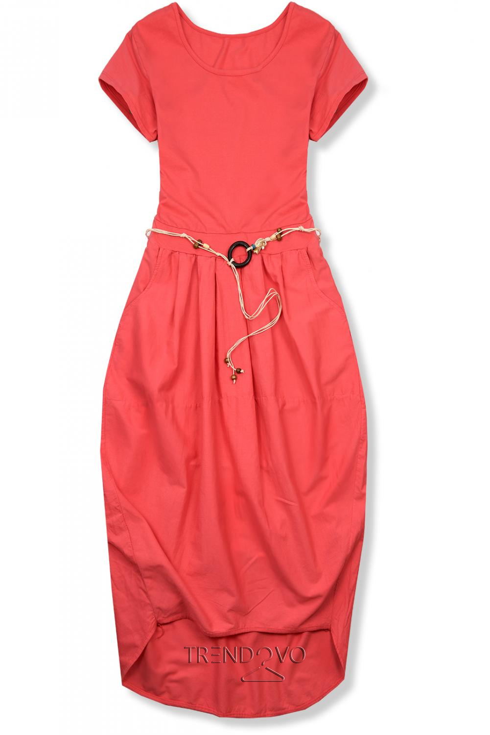Korálovo ružové midi šaty v basic štýle