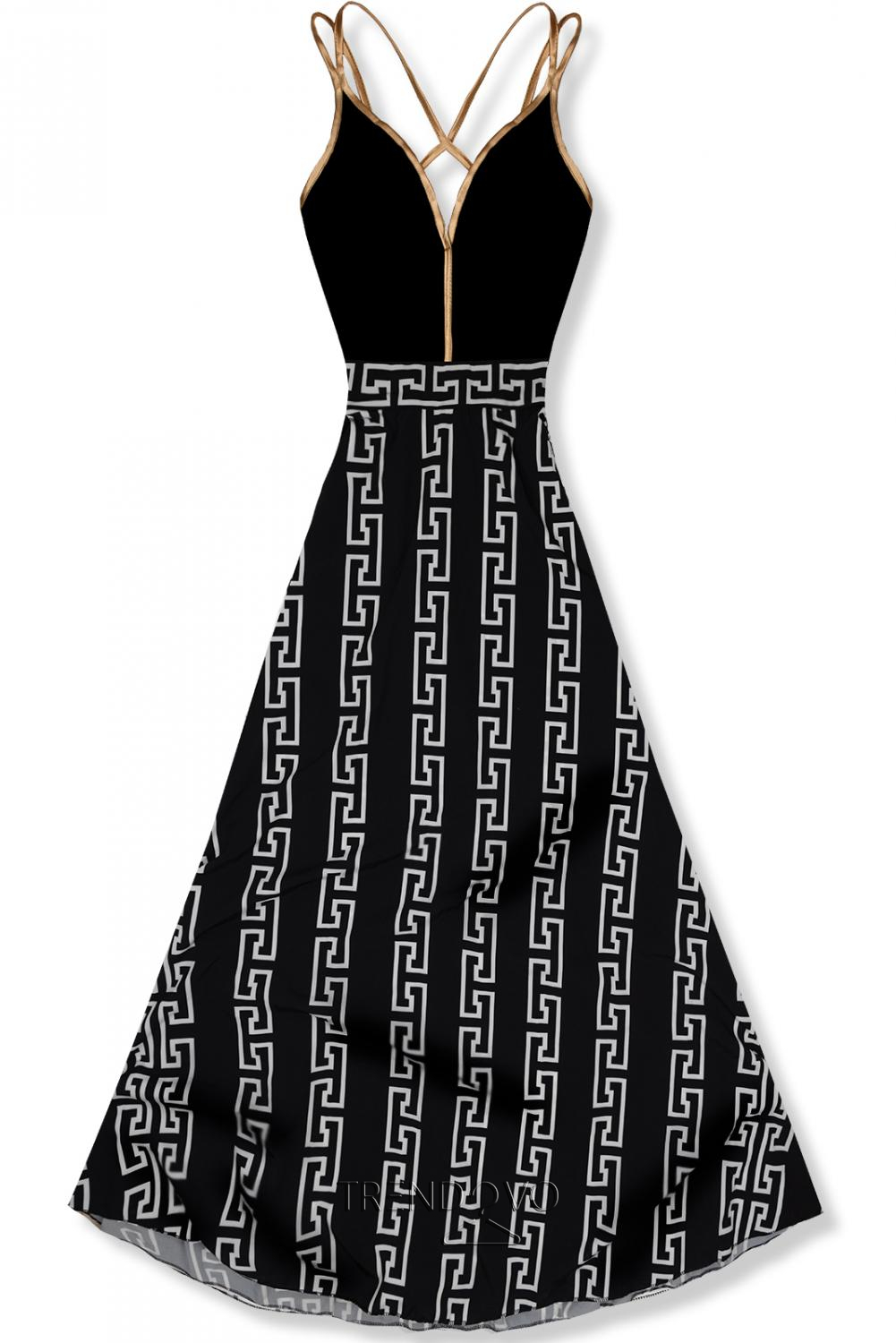 Čierne dlhé elegantné šaty so vzorom