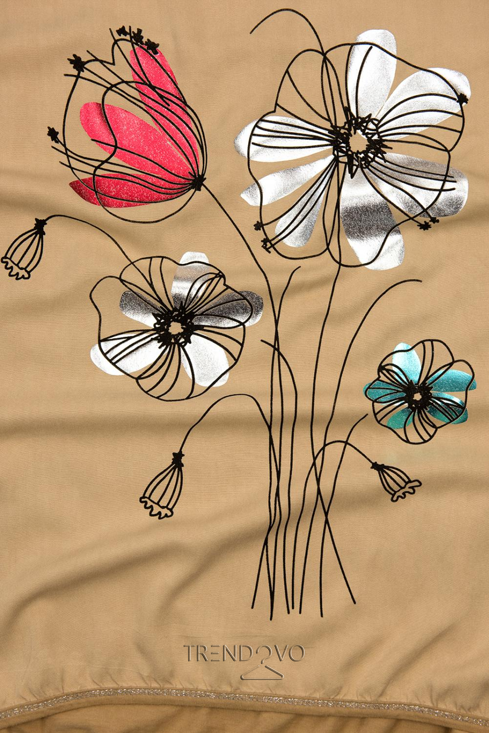 Hnedé tričko s potlačou kvetov