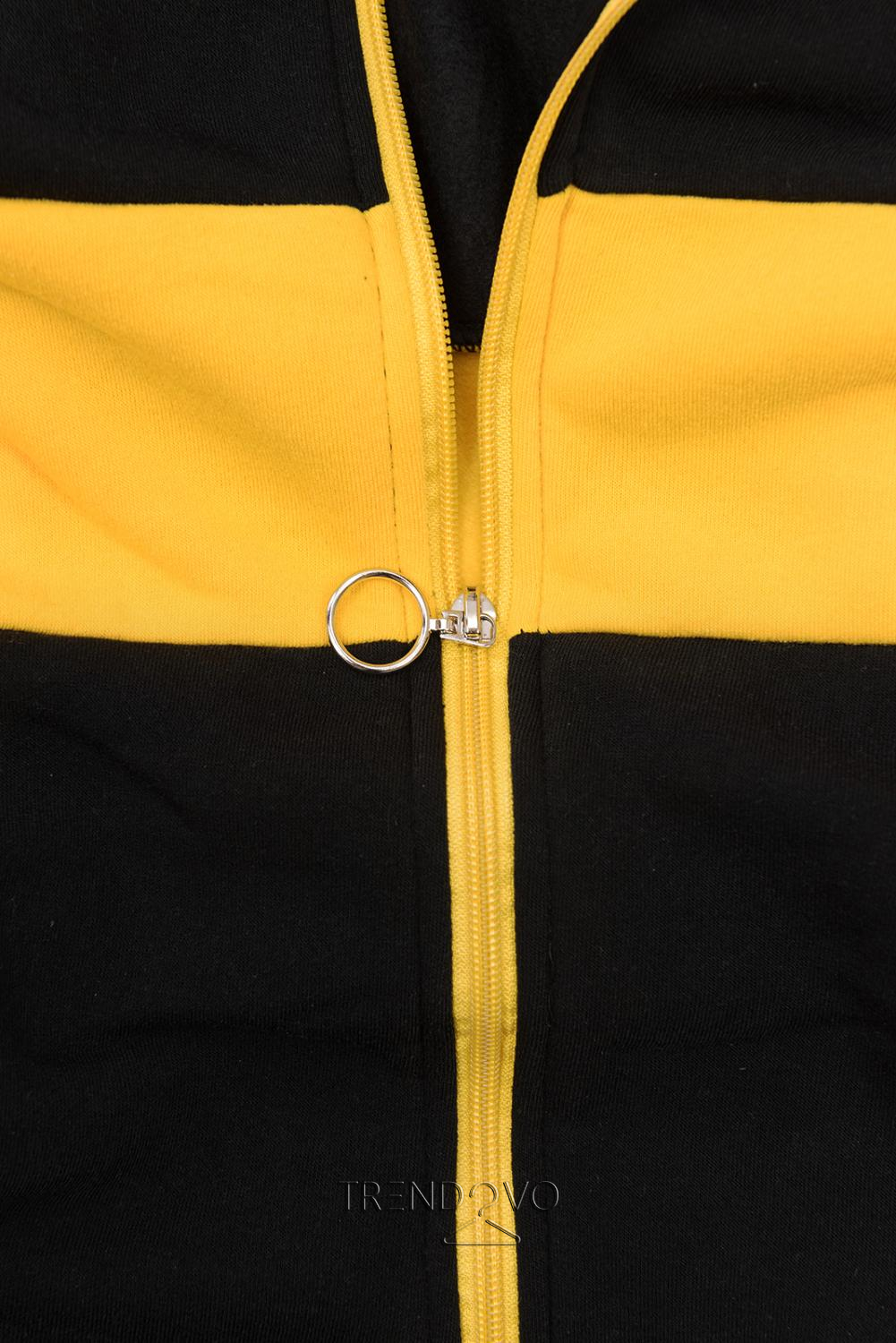 Čierno-žltá dlhá mikina na zips