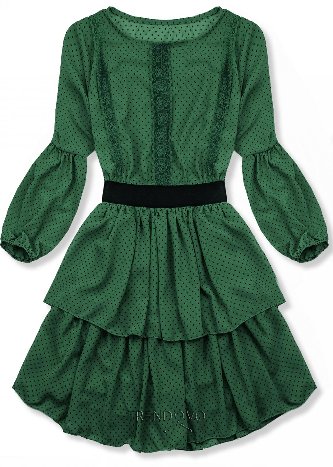 Zelené elegantné bodkované šaty