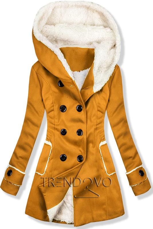 Horčicovožltý zimný kabát s plyšovou podšívkou