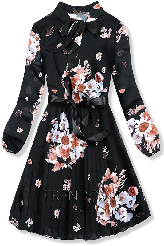 Ľahké čierne kvetinové šaty Ivy