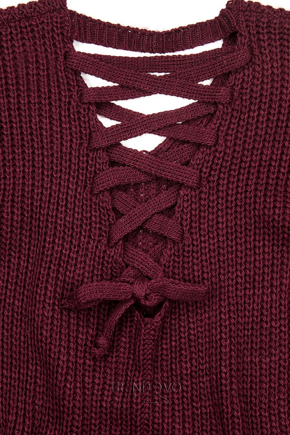 Bordový sveter so šnurovačkou