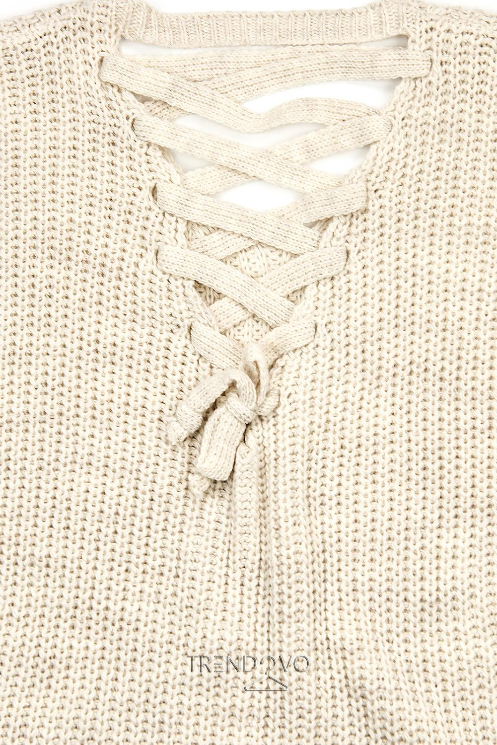 Ecru sveter so šnurovačkou