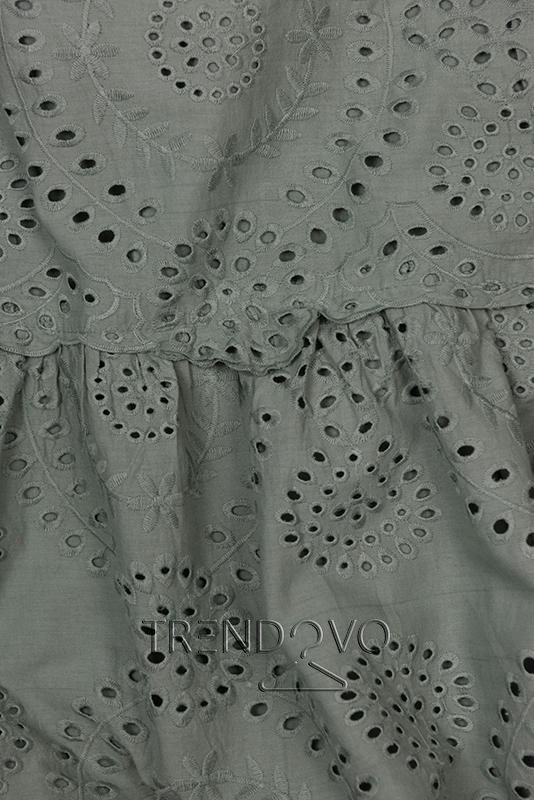 Khaki šaty z dierovaného materiálu