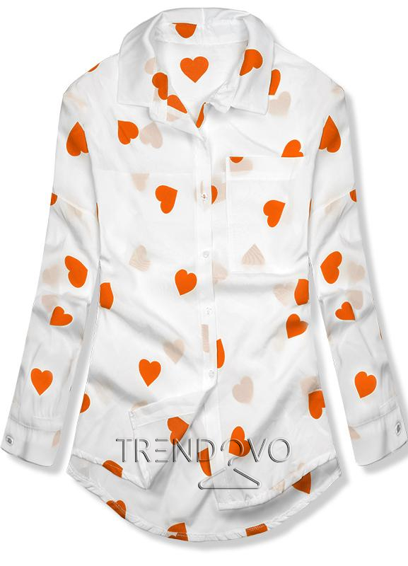Bielo-oranžová košeľa so srdiečkami
