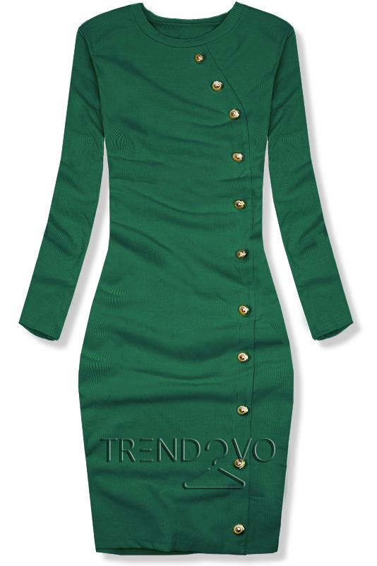 Zelené strečové šaty s dekoratívnymi gombíkmi