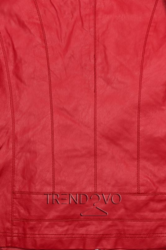 Červená koženková bunda s vreckami