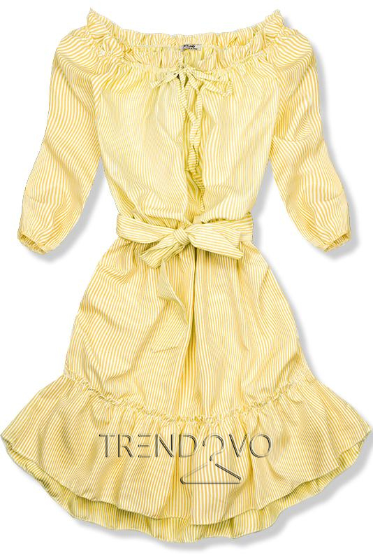 Žlté pruhované off-shoulder šaty