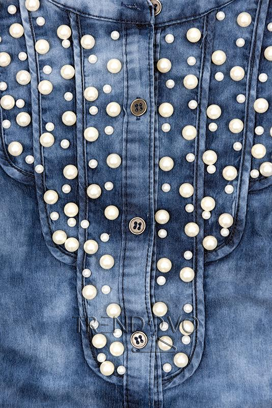 Jeans modrá košeľa s perličkami