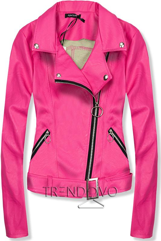 Krátka ružová koženková bunda