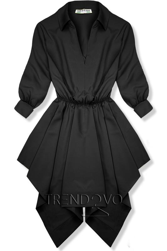 Čierne košeľové šaty s asymetrickou sukňou