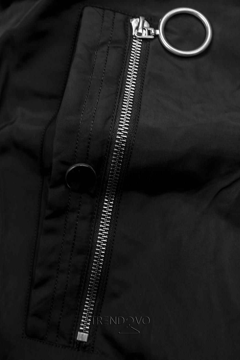 Čierna zimná bomber bunda v predĺženom strihu