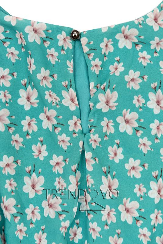 Tyrkysové kvetinové maxi šaty