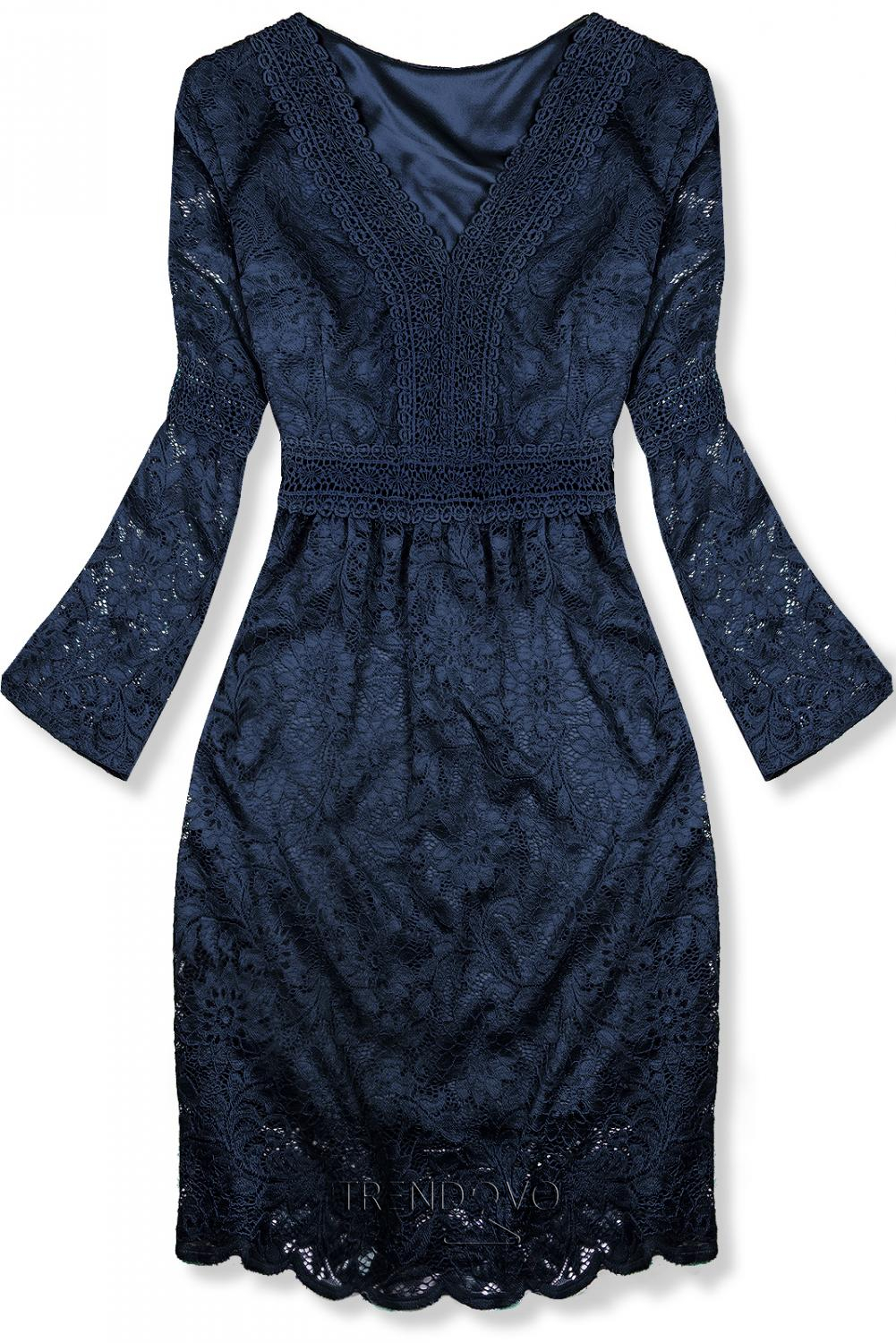 Modré elegantné čipkované šaty