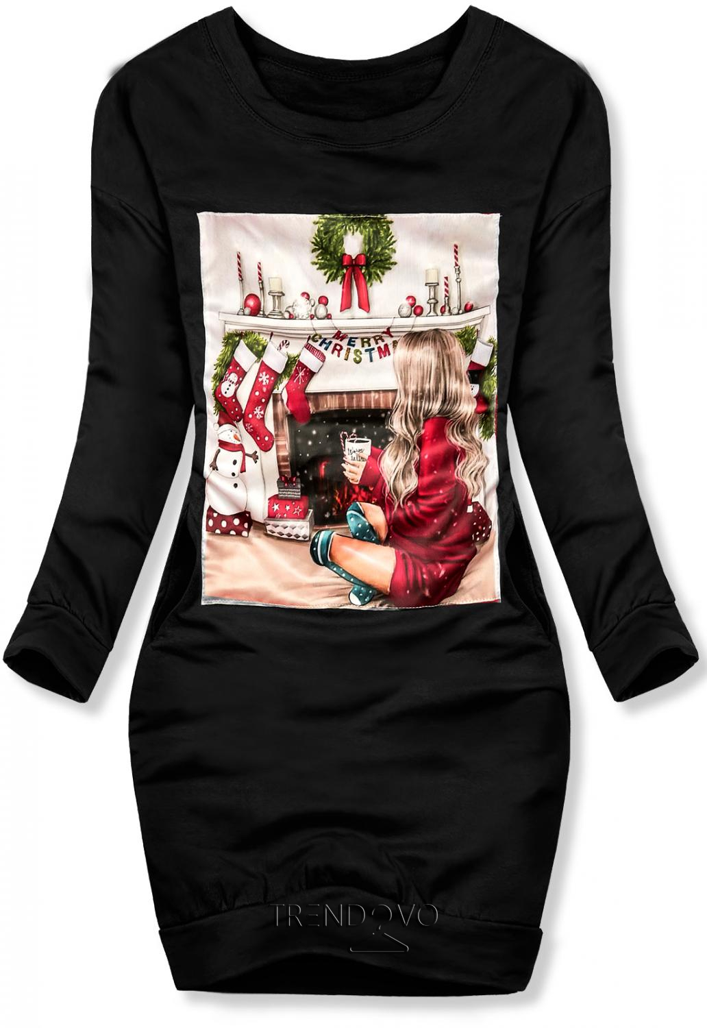 Čierne teplákové šaty s vianočným motívom