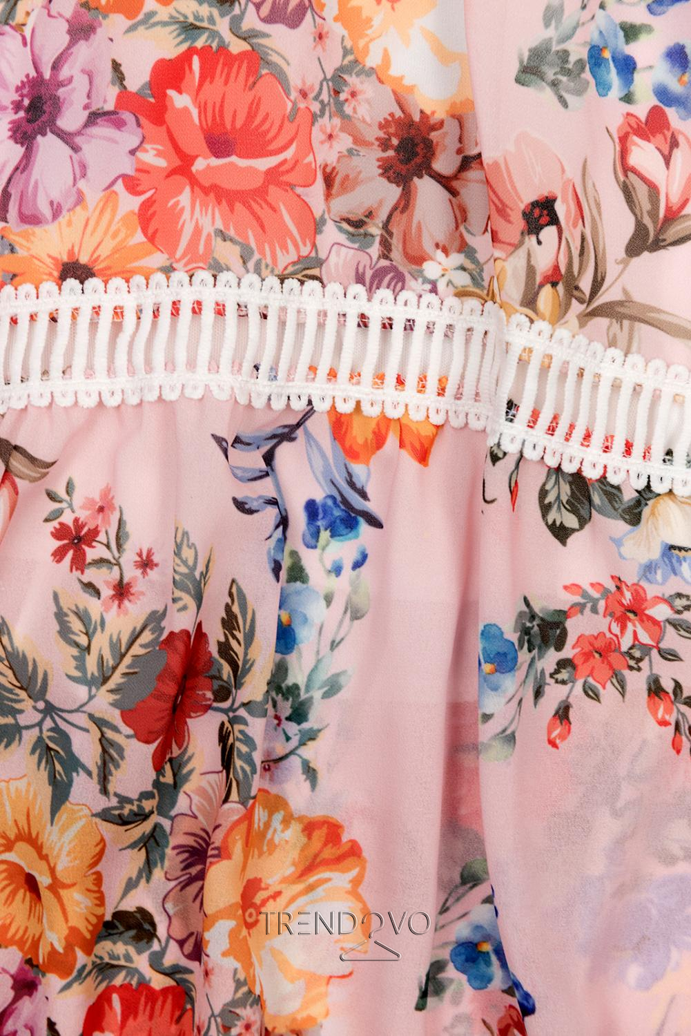Ružové asymetrické kvetinové šaty