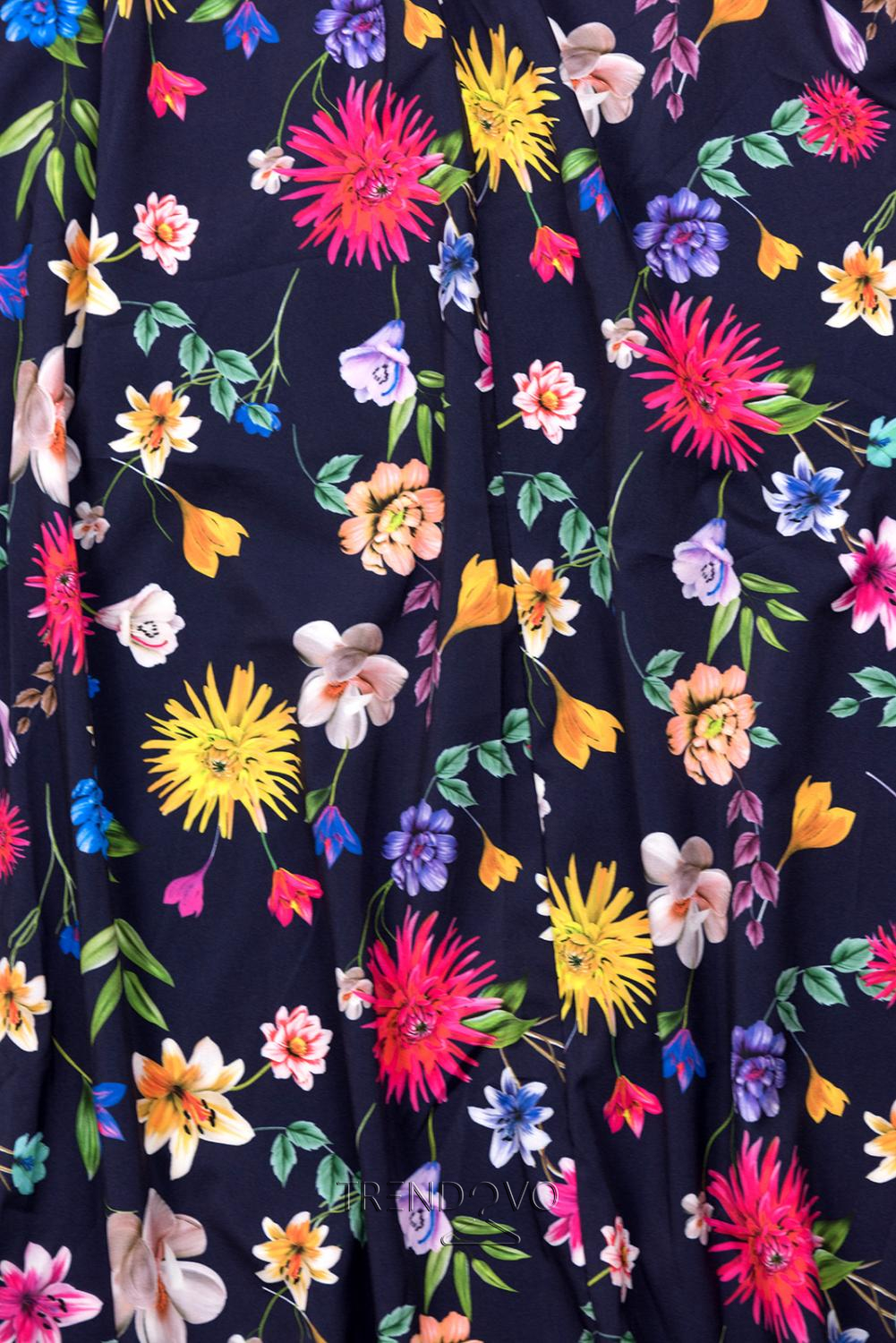 Tmavomodré maxi kvetinové farebné šaty