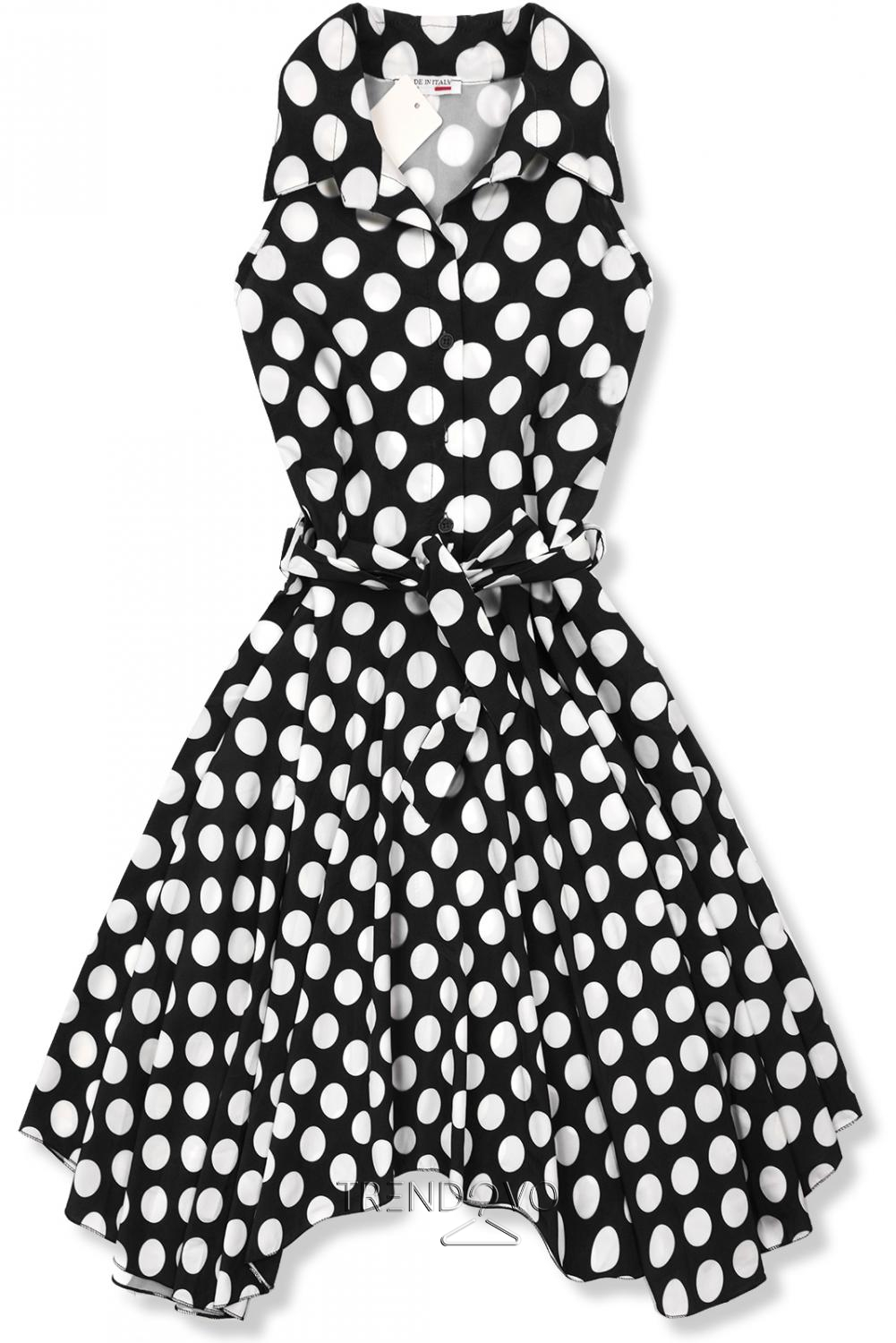 Čierno-biele retro bodkované šaty