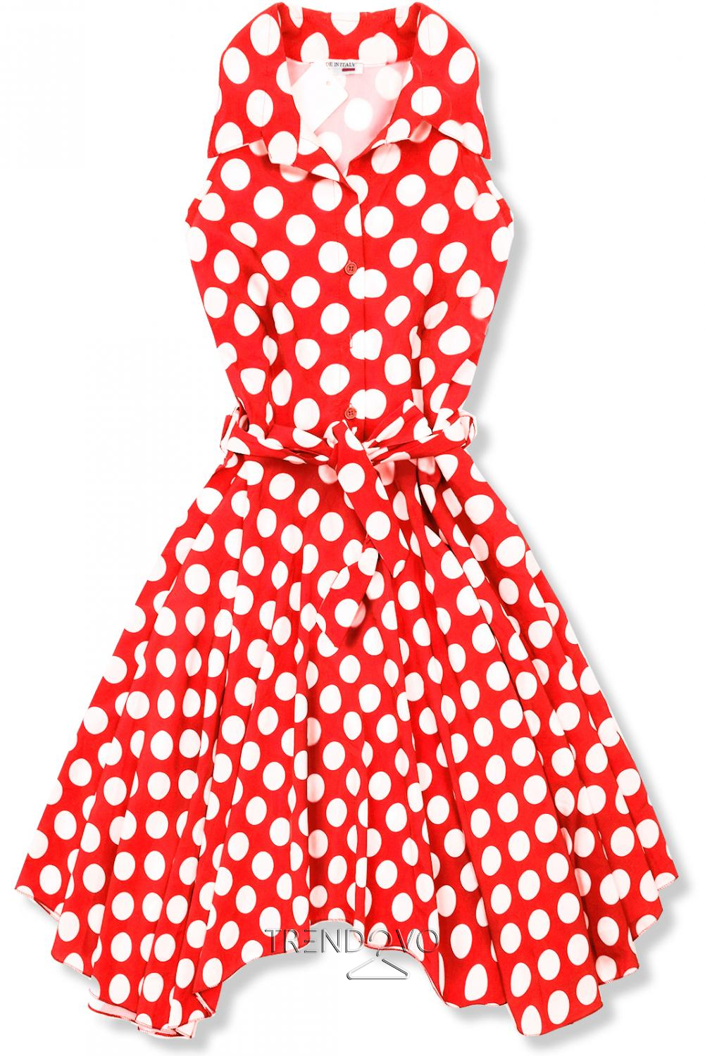 Červeno-biele retro bodkované šaty